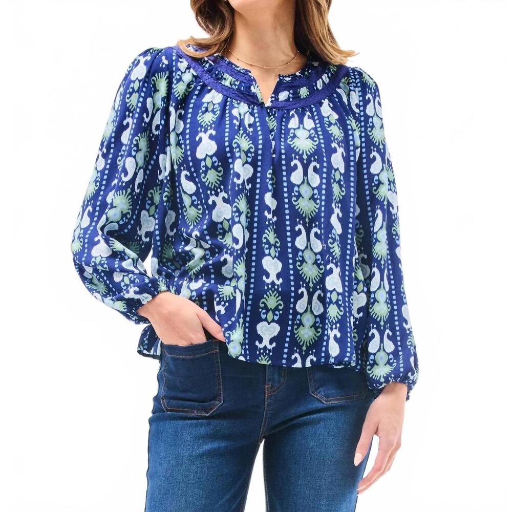 NEW MARY SQUARE janelle top in navy blue print